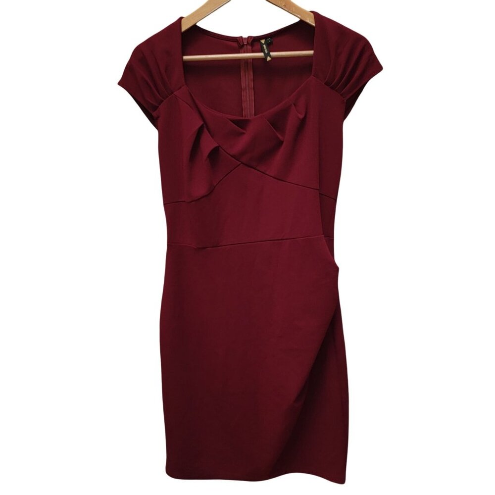 Miusol Womens Burgundy Short Sleeve Sheath Dress Size L Polyester & Elastane - Picture 2 of 6